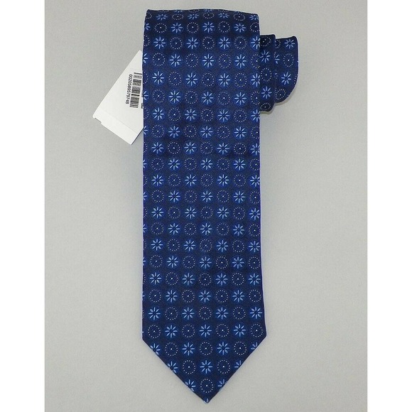 HILDITCH & KEY Mens Navy Blue White FLORETTES Woven Silk Tie England NWT